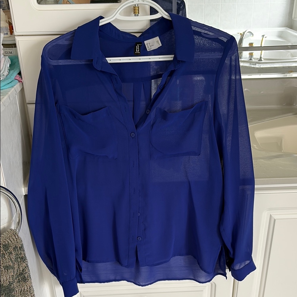 H&M Blue Long Sleeve Relaxed Blouse